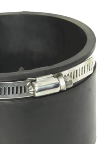 4 Inch Flexible Coupling with Stainless Steel Clamps, Rubber Pipe Connector for PVC Pipe, Cast Iron, and others, Transition Fitting Cast Iron x Plastic (CI X PL)