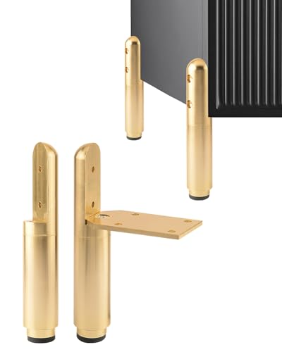 4 Pack Adjustable Furniture Legs Golden 3.3-4.5 Inch Coffee Table Height Extenders Nightstand Legs Replacement Support Metal Feet Desk Legs - color: Gold, size: 3.3-4.5 inch(4pcs)
