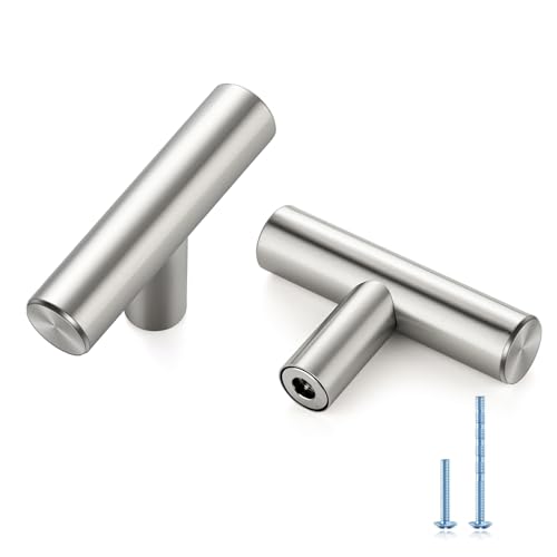 3 Pack Brushed Nickel Cabinet Knobs, 2in Length T Bar Drawer Pulls | Single Hole Grip, Stainless Steel Build, Kitchen Cabinet Restyle, For Drawers, Dressers, Cupboards, Closet Doors - color: Brushed Nickel, size: 3 Pack, style: T Bar