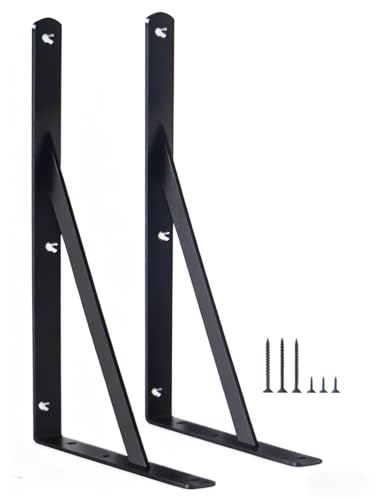 2 Pack L12 x H 8" Black Heavy Duty Shelf Brackets with Screws Metal Shelf Brackets Shelf Support Angle Brackets for Shelves L Brackets Heavy Duty Floating Shelf - size: 12''x8'', style: 2 Pack-Black
