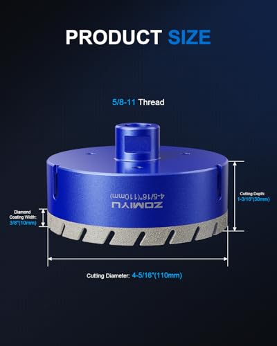 4-5/16" Diamond Hole Saw, Wet/Dry Diamond Core Bit for Tile Granite - size: 4-5/16"(110mm)