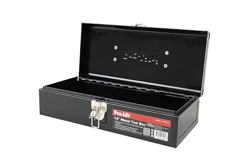 Pro-Lift Steel Tool Box – 14-inch Metal Toolbox Portable with Handle – Heavy Duty Metal Latch Closure Small Carry Storage Box Tools Organizer