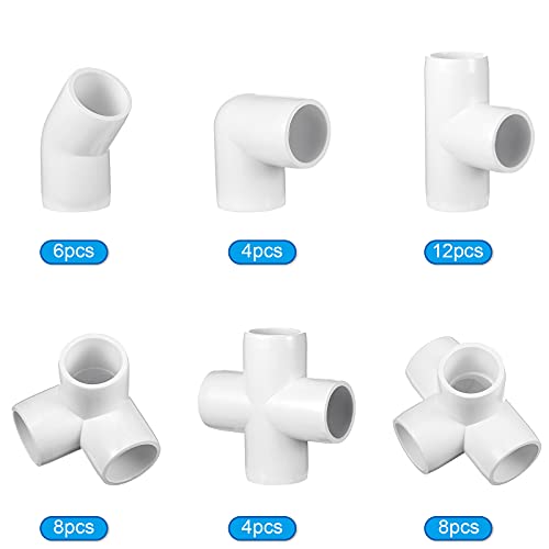Xuniea 42 Pcs 1/2 Inch PVC Pipe Fittings Elbow Tee Set - size: 1/2 Inch