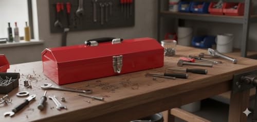 2PCS Portable Tool Box, Metal Tool Box, 4 Non-Slip Foot Pads, Ideal for Trailer, Mechanic, DIY-ers, Car Toolbox, Workshops, Garages, Repair Shops,Red - size: 2P-16.7in-Red