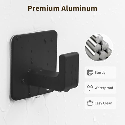 GWAAZXGZ Square Self Adhesive Towel Hooks - 2 Pack Matte Black Metal Hooks - color: Black, size: 2 Pack
