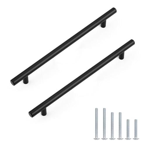 Probrico 30 Pack Hole Centers 10inch Matte Black Kitchen Cabinet Pulls, Stainless Steel Dresser Drawer Handles, 12.6inch Length Pull Handle for Cabinets and Closets - size: Center to Center: 10 inch
