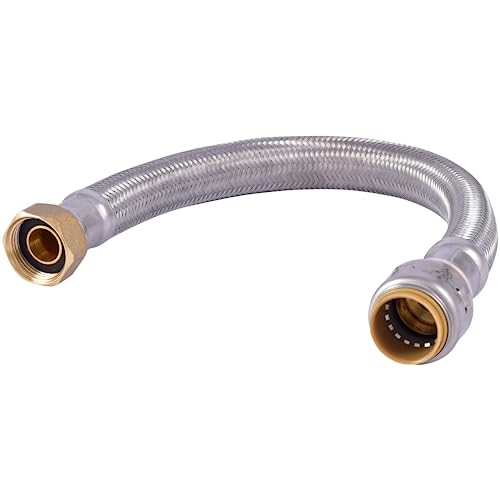 SharkBite Max 3/4 Inch x 3/4 Inch FIP x 15 Inch Stainless Steel Braided Flexible Water Heater Connector, Push to Connect Brass Plumbing Fitting, PEX Pipe, Copper, CPVC, PE-RT, HDPE, UR3088FX15 - size: 15 in, style: SharkBite Max