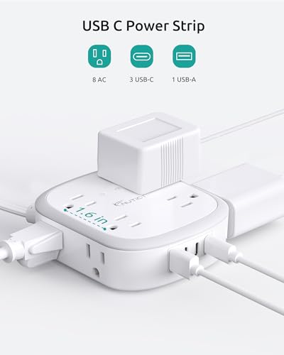Outlet Cover Extension Cord 6FT, Flat Plug Surge Protector Power Strip - size: 8AC-6FT(3 Prong)