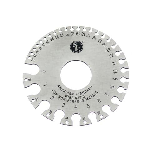 SE Dual-Sided Non-Ferrous Wire Gauge - 0-36 AWG and SAE, 3.5" Diameter, Tempered Steel, for Jewelers and Hobbyists, Ideal for Gold, Silver, Copper - JT47WG-C