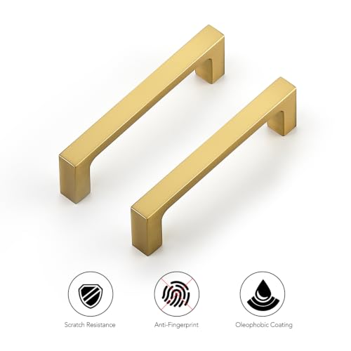 Ravinte Brushed Gold Kitchen Cabinet Solid Handles,3 Inch,5 Pack - color: Brushed Gold, size: 3 Inches Hole Center