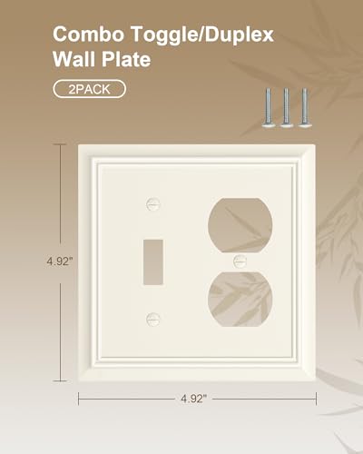 2-Pack Natural Bamboo Fiber Combo Toggle/Duplex Light Switch Cover Plate - color: Light Almond, size: 1 Toggle/1 Duplex 2PK