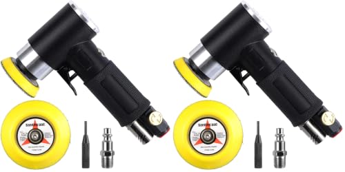 2" & 3" Dual Action Mini Air Sander, Random Orbital Pneumatic Polisher Kit with Pads & Accessories, High Speed Air Angle Sander for Auto Body, Wood, Metal, and Furniture Polishing (Pack of 2) - size: 2" and 3" pad (Pack of 2)