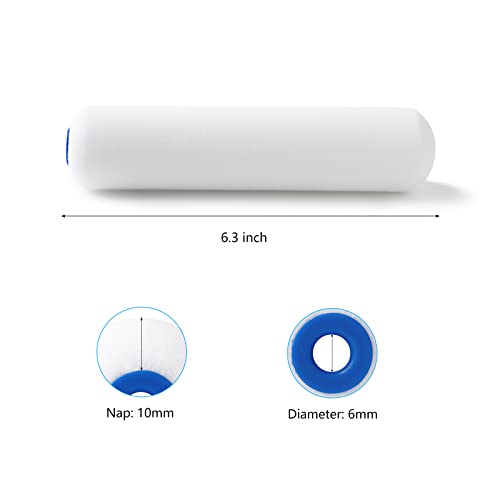 Mister Rui Foam Paint Roller, 10 Pack, 6 Inch Foam Roller, High Density Foam Roller Paint, Mini Foam Paint Roller 6 Inch, Use with All Paints, Painting in Smooth Surface