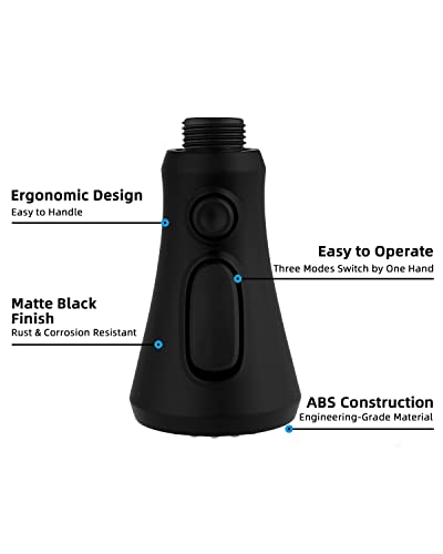 Hibbent Pull Down Spray Head for Kitchen Faucet, 3-Function Sink Nozzle - color: Matte Black, style: 1.8 Gallon Per Minute