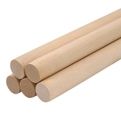 Wooden Dowels Wooden Sticks for Crafts 3/4 x 15 Inch, 5 PCS Wood Dowel Rods, Macrame Sticks for Crafts, Unfinished Solid Birch Hardwood Round Stick for Wands, Curtain Rods, Rhythm Stick - size: 3/4"×15"- 5 PCS