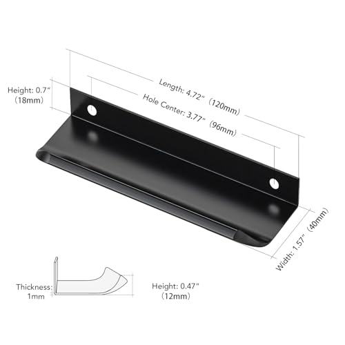Matte Black Cabinet Handles Finger Edge Pulls 4.75 Inch CC 10 Pack - color: Matte Black, size: 120mm/4.72" Overall Length