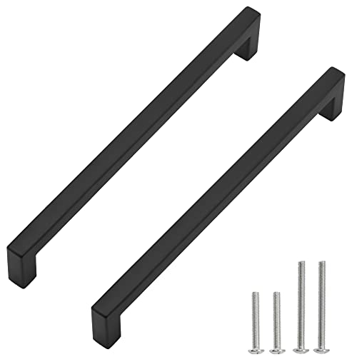 Cabinet Pulls Matte Black Cabinet Handles Square Drawer Pulls, 10 Pack 10 Inch Stainless Steel Kitchen Door Cupboard Cabinet Handles, Drawer Hardware Handles, 256mm Hole Centers - size: 10 inch Hole Centers(256mm)