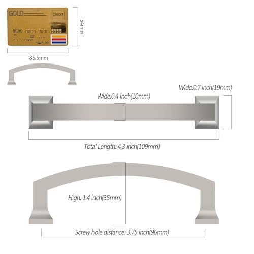 Amerdeco 10 Pack Brushed Satin Nickel 3.75 Inch(96mm) Hole Centers Kitchen Cabinet Pulls Cabinet Hardware Kitchen Handles for Cabinets Cupboard Handles Drawer Pulls ZH0009 - color: Brushed Satin Nickel, size: 3.75" hole center
