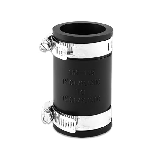 1 1/4" Flexible Pvc Pipe Coupling with Stainless Steel Clamp, Flexible Fitting for Connecting Cast Iron, Plastic and Copper Pipes, for Sewer and Drain Connections(Black) - size: 1 1/4"