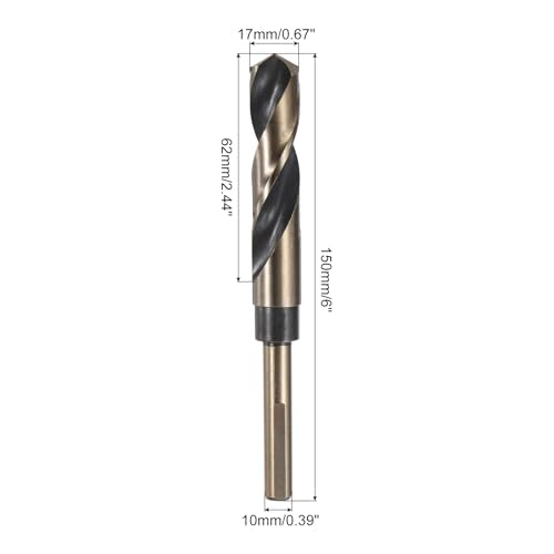 uxcell 3pcs Reduced Shank Twist Drill Bits 17mm Black Nitride & Gold Titanium Coated High Speed Steel 4341 with 10mm Shank for Stainless Steel Alloy Metal Plastic Wood - size: 17mm x 10mm