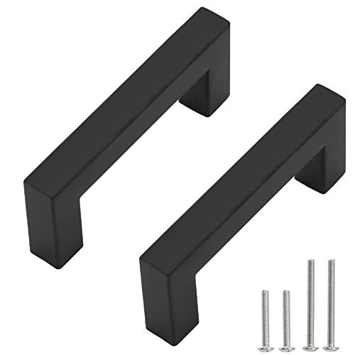 Matte Black Cabinet Handles - Square Drawer Pulls, 3 Inch Stainless Steel, 10 Pack, 76mm Hole Centers - size: 3 inch Hole Centers(76mm)