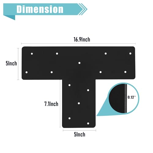 4 Pcs 16.9"x 5" T Post Bracket for Pergola - style: T Shape Strap Plate(16.9"x 5")