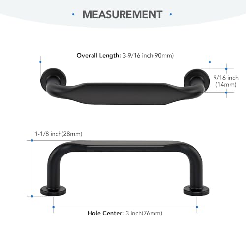 HOME EDIT Matte Black Solid Cabinet Handles & Pulls 3 Inch 10 Pack - color: Matte Black, size: 3 inches Hole Center
