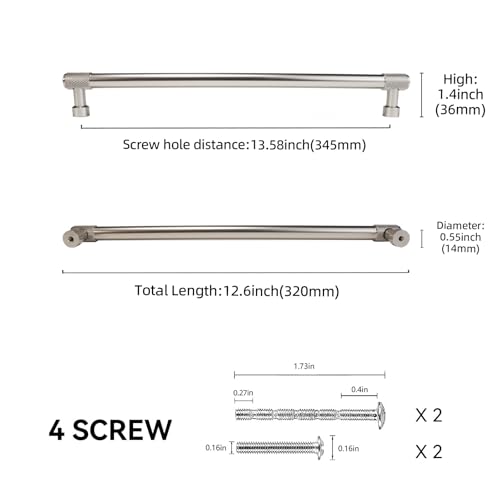 10 Pack 12-3/5 inch(320mm) Brushed Satin Nickel Kitchen Cabinet Handles Knurled Cabinet Pulls Sliver Drawer Pulls Cabinet Hardware Kitchen Handles Drawer Pulls Dresser Handles - color: Brushed Satin Nickel, size: 12-3/5" Hole Center