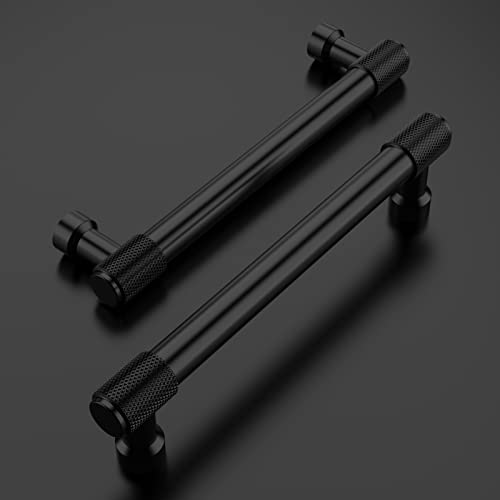 Amerdeco 10 Pack Matte Black Knurled Cabinet Pulls 5 Inch(128mm) Hole Center Kitchen Cabinet Handles Drawer Pulls Cabinet Hardware ZH0034 - color: Matte Black, size: 5"/128MM Hole Center