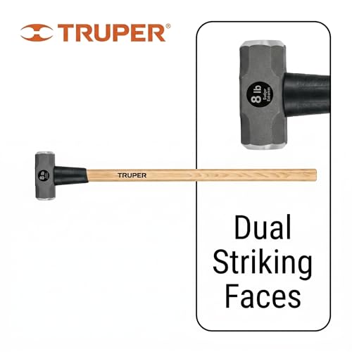Truper 8 lb Sledge Hammer, 36-Inch American Hickory Wood Handle, Double-Faced Forged Steel Head, Heavy-Duty Demolition and Construction Tool (Model MD-8H / 30918) - size: 8 lb, style: Hickory