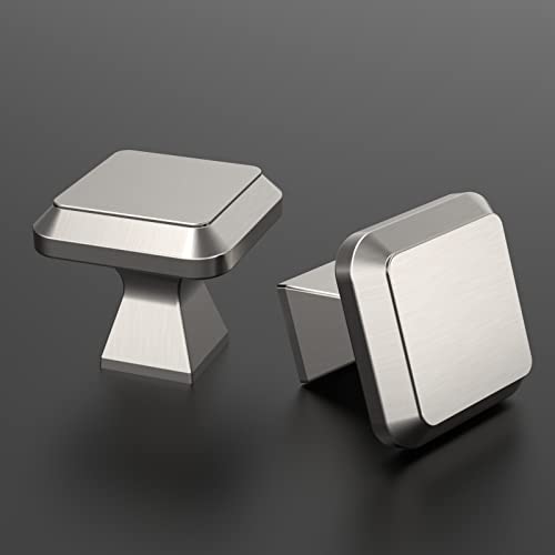 Amerdeco 10 Pack Brushed Satin Nickel Kitchen Cabinet Knobs Cabinet Hardware Single Hole Cabinet Pulls Dresser Knobs Square Drawer Knobs and Pulls for Bathroom Cabinets ZH0002 - color: Brushed Satin Nickel, size: Single Hole