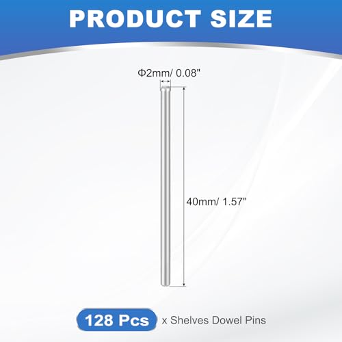 uxcell 128Pcs M2 x 40mm Dowel Pin, 304 Stainless Steel Cylindrical Dowel Pins, Shelf Support Pegs Rod Fastener for Cabinet Furniture DIY Installation Industry Mechanical - size: M2 x 40mm