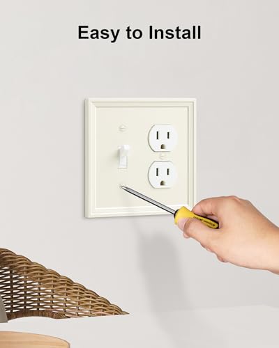 2-Pack Natural Bamboo Fiber Combo Toggle/Duplex Light Switch Cover Plate - color: Light Almond, size: 1 Toggle/1 Duplex 2PK