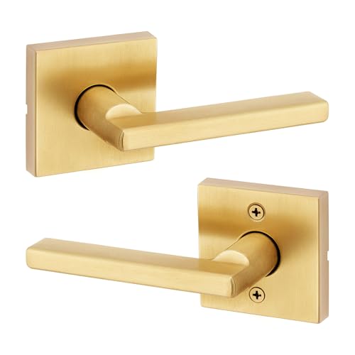 Kwikset 720HFLSQT-4 Halifax Lever with Square Rose Passage Door Lock with 6AL Latch and RCS Strike Satin Brass Finish - color: Satin Brass, size: 1 Pack