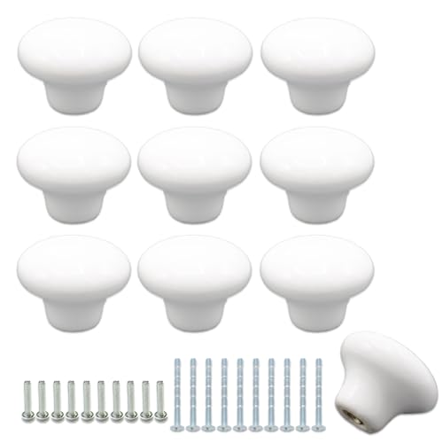 10-Pack Ceramic Cabinet Knobs White 32mm Round Drawer Pull - color: White