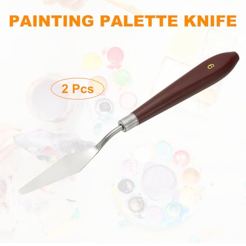 HARFINGTON 2pcs Palette Knife Painting Tool 2.56" x 0.63" Stainless Steel Art Spatula Pallet Knives Scrapers Tools with Plastic Handle for Acrylic Oil Canvas Mixing Spreading, Red/Silver - size: 2.56" x 0.63"