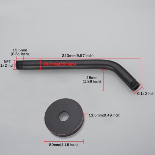 RANDOM Oil Rubbed Bronze Shower Arm with Flange,10 Inch Rain Shower Head Extension Arm.RD91018-10-ORB - color: 10″Oil Rubbed Bronze(Round Flange)