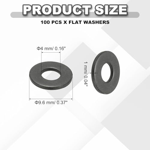 PATIKIL 6# Flat Washers 3/16" ID x 3/8" OD, 100 Pcs 304 Stainless Steel Metal Washers Black Electroplated Flat Gasket Spacer for Screws and Bolts, Black - size: 5/16 x3/8"ID x 11/16"OD