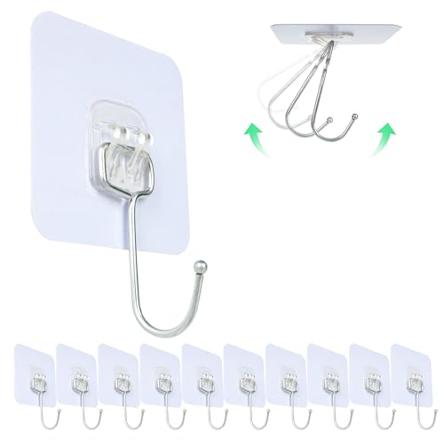 Adhesive Hooks,Towel Coat Hooks for Hanging,Wall Sticker,10Packs,13lb(Max)