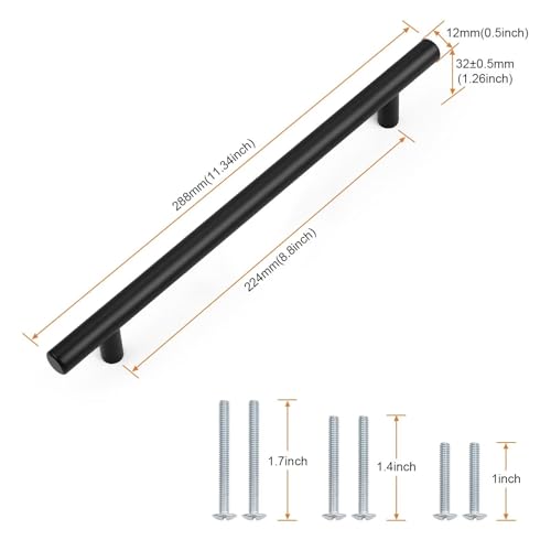 Probrico 30 Pack Stainless Steel Kitchen Cabinet Handles 8.8inch(224mm) Hole Centers,Matte Black Dresser Drawer Pulls,Euro Style Pull Handle 11.3inch Length - size: Center to Center: 8-4/5 inch