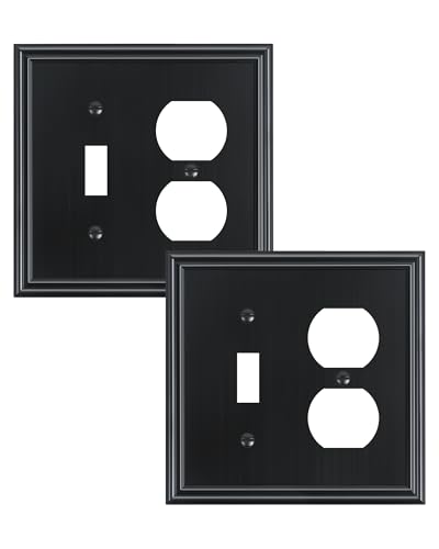 2-Pack Zinc Alloy Combo Toggle/Duplex Light Switch Cover Plate - color: Black, size: 1 Toggle/1 Duplex 2PK