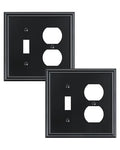 2-Pack Zinc Alloy Combo Toggle/Duplex Light Switch Cover Plate - color: Black, size: 1 Toggle/1 Duplex 2PK