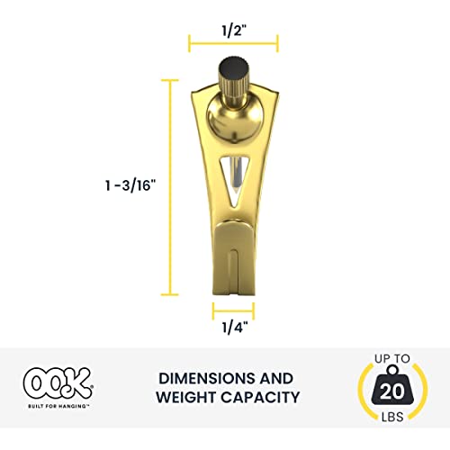 OOK 50615 Professional Picture Hangers, Art Hangers, Padded, Brass, Reusable Picture Hooks, 20lb (15 set) - size: 15 set, 20lb