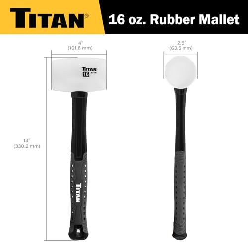 Titan 63106 16oz White Rubber Mallet, Non-marking Double-faced Solid Head, 13" Shock Absorbing Fiberglass Handle with Textured Grip - style: 16oz White