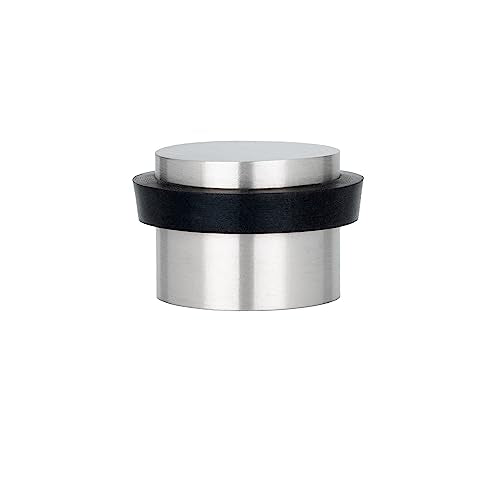 EVI Herrajes | Adhesive Door Stopper - Solid Stainless Steel - Black Rubber Protector - W=0.94 x H=0.79 Inch Door Stop - color: Stainless Steel - Black Rubber