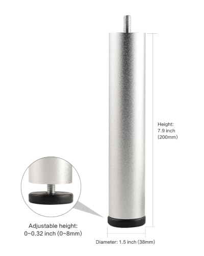 Adjustable Furniture Legs 8 Inch Silver Bed Support Legs Cylinder M8 Screw in Bathroom Cabinet Legs Risers Replacement Couch Metal Leg End Table Feet - color: Silvery, size: 8 inch(4pcs)