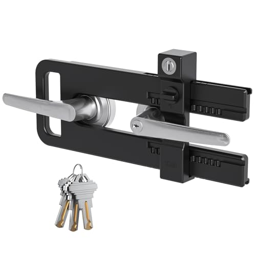 AST French Door Lock for Double Doors, Adjustable, 3 Brass Keys, Key Differ - style: Matte Black with Keyed Differ