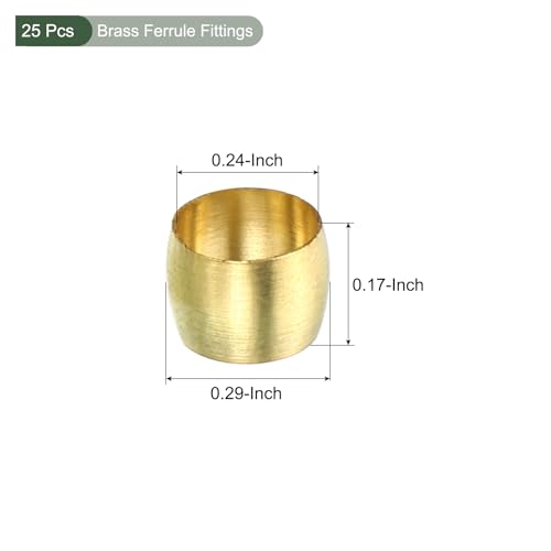 YOKIVE 25 Pcs Brass Ferrule Fittings, Compression Sleeves Ferrule Ring Assortment Kits, Great for Air Water Tubes (Brass Tone, 6mm Hole ID) - size: 6mm