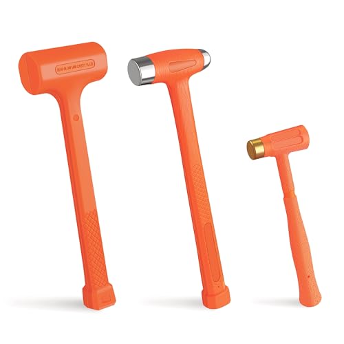 C&T Dead Blow Hammer Set, 3-Piece Kit, 1.5LB Dead blow, 12oz Brass Cap, 16oz Ball-Peen,Brass, No Rebound Design, Unibody Molded Checkered Grip, Home Repair & Garage Use - style: 3PC-1