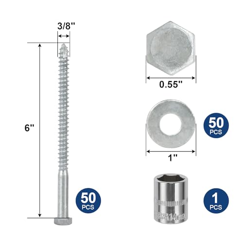 3/8" x 6" Lag Screws Bolts with Washers(50Pcs) - size: 3/8x6in